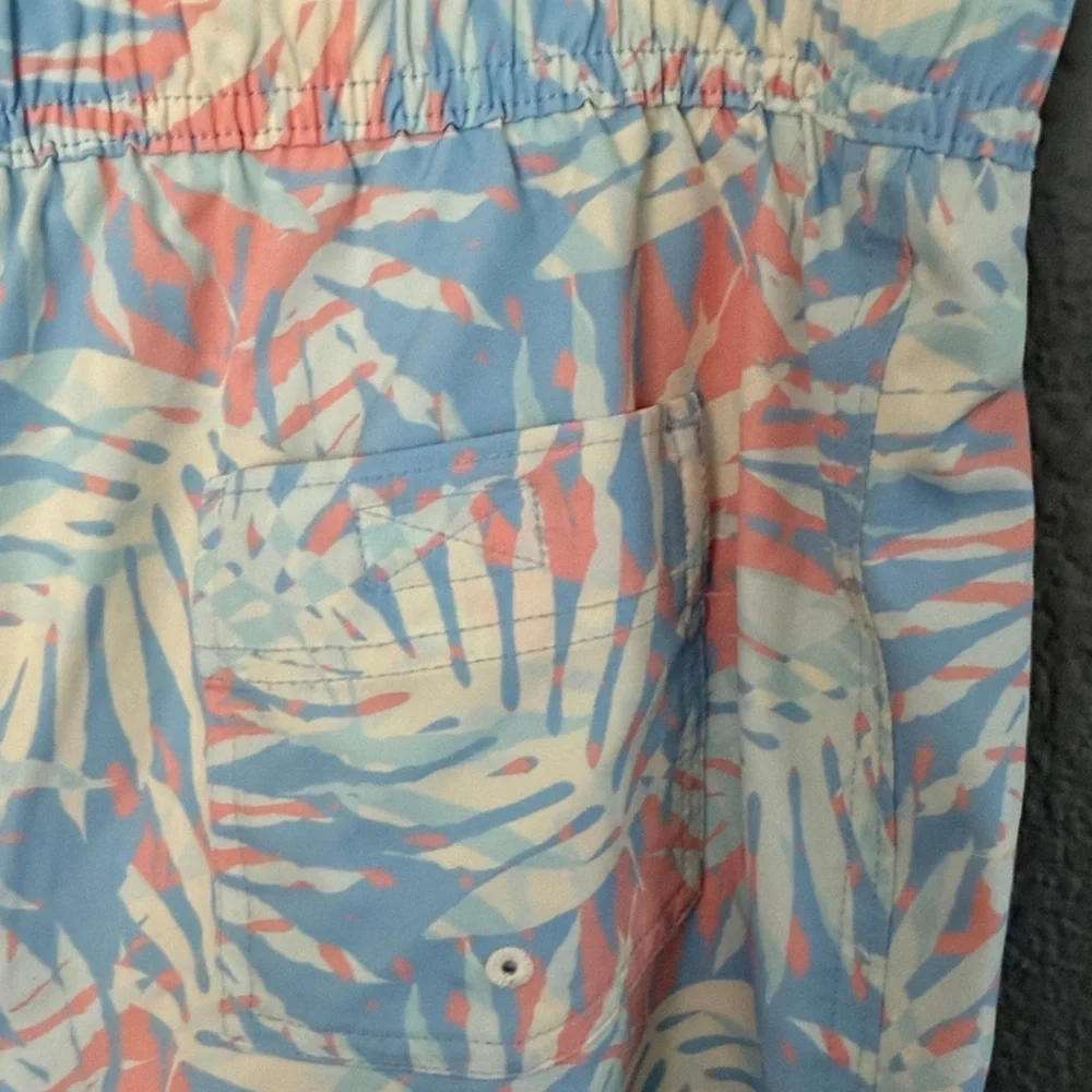 Abercrombie & Fitch Kids Palm Print Swim Trunks in Light Blue, Pink, Cream